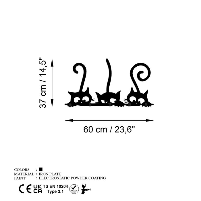 Wallity Hidden Cats Gancho de pared de metal negro